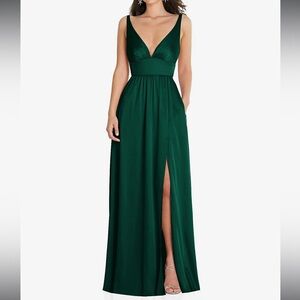 Brand new dessy hunter green v neck shirred maxi dress
